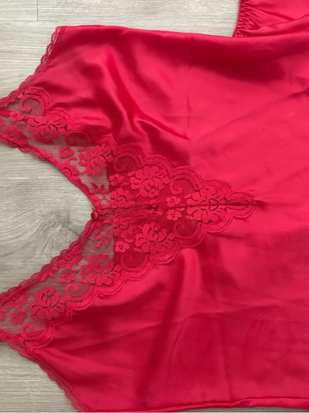 Red Satin Lace Chemise two piece set - Women Intimates - Picture 4 of 5